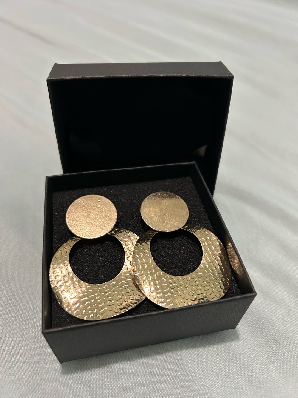 Vintage Gold Hammered Hoop Drop Earrings - Women's Accessories